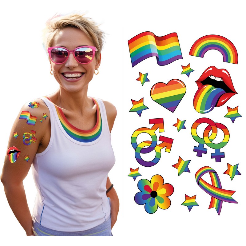 Pride Regnbue Falske Tatoveringer | Pride Falske tatoveringer - Festtilbehør - Temashop