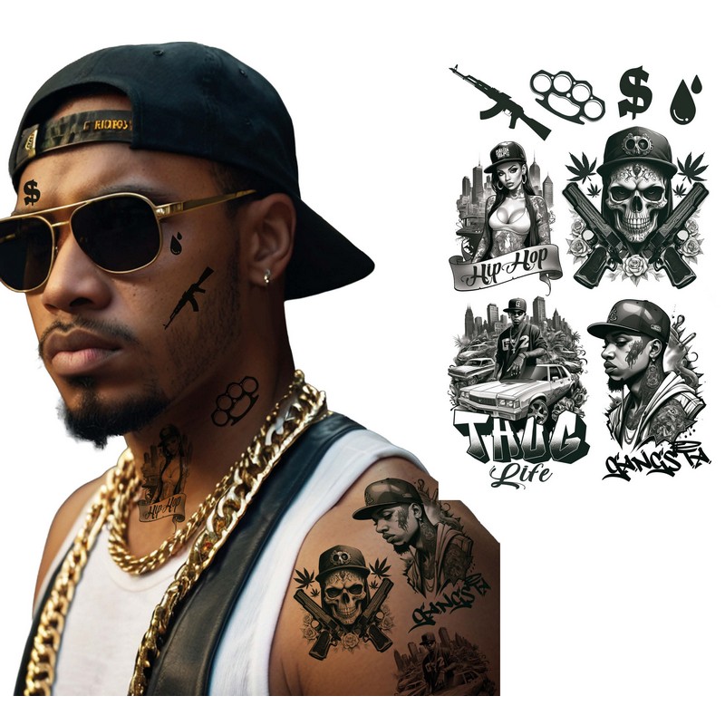 Gangsta Biker Falske Tatoveringer | Punker Falske tatoveringer - Festtilbehør - Temashop
