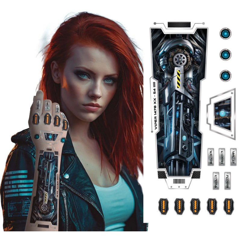 Cyborg Arm Falske Tatoveringer | Robot Falske tatoveringer - Festtilbehør - Temashop