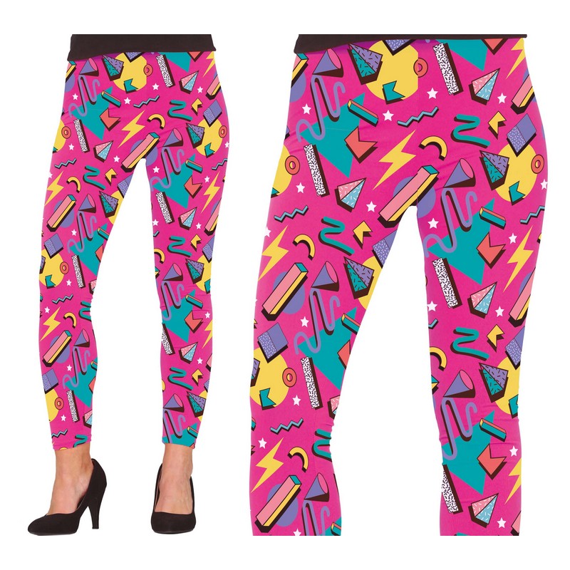 80'er Geometri Leggings Pink | 80'erne Totally Strømper / Strømpebukser / Knæstrømper - Beklædning - Temashop
