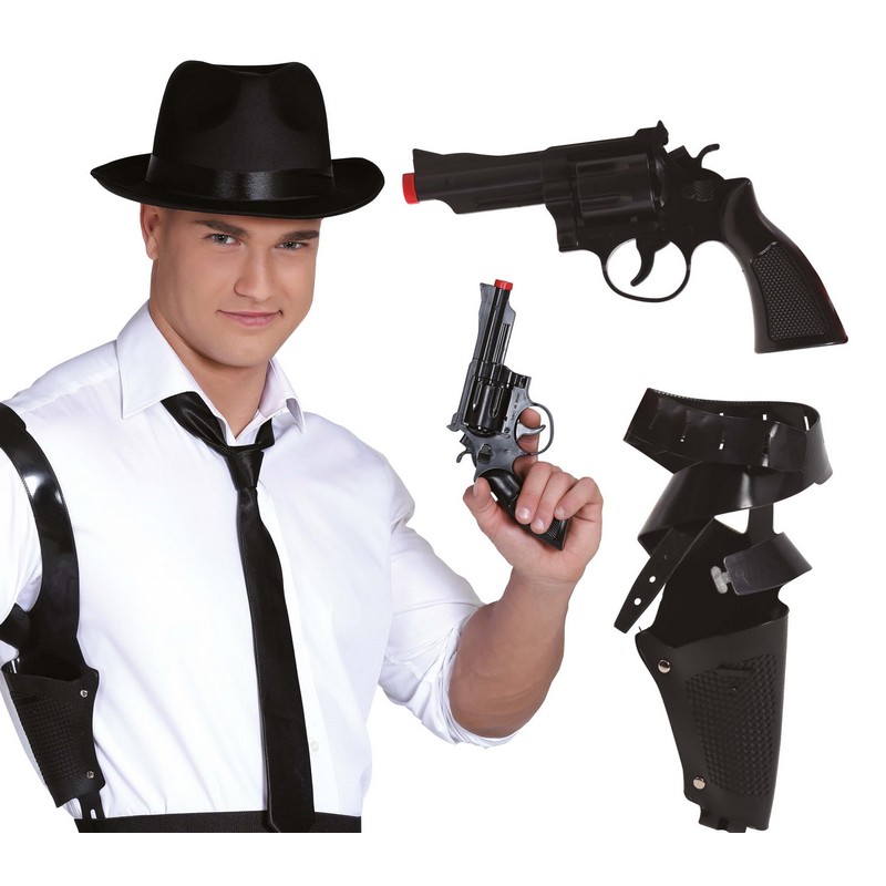Gangster Legetøjspistol Med Skulderhylster | 20'erne Gangster Våben - Kropstilbehør - Temashop