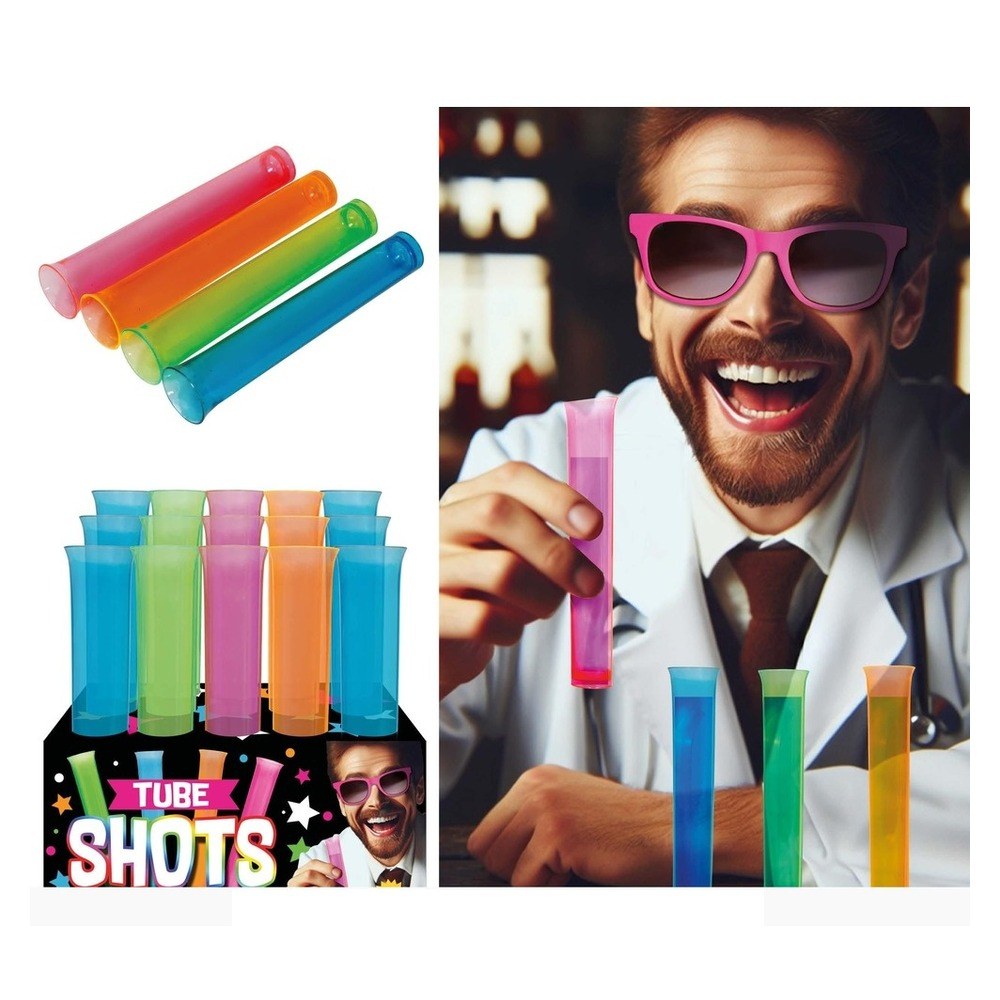 Farvede Reagensglas Snapsglas - 15 stk (13 cm) | Læge Glas - Temashop