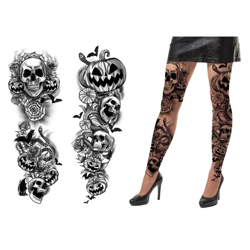 Halloween Tatovering Tights | Halloween Falske tatoveringer - Festtilbehør - Temashop