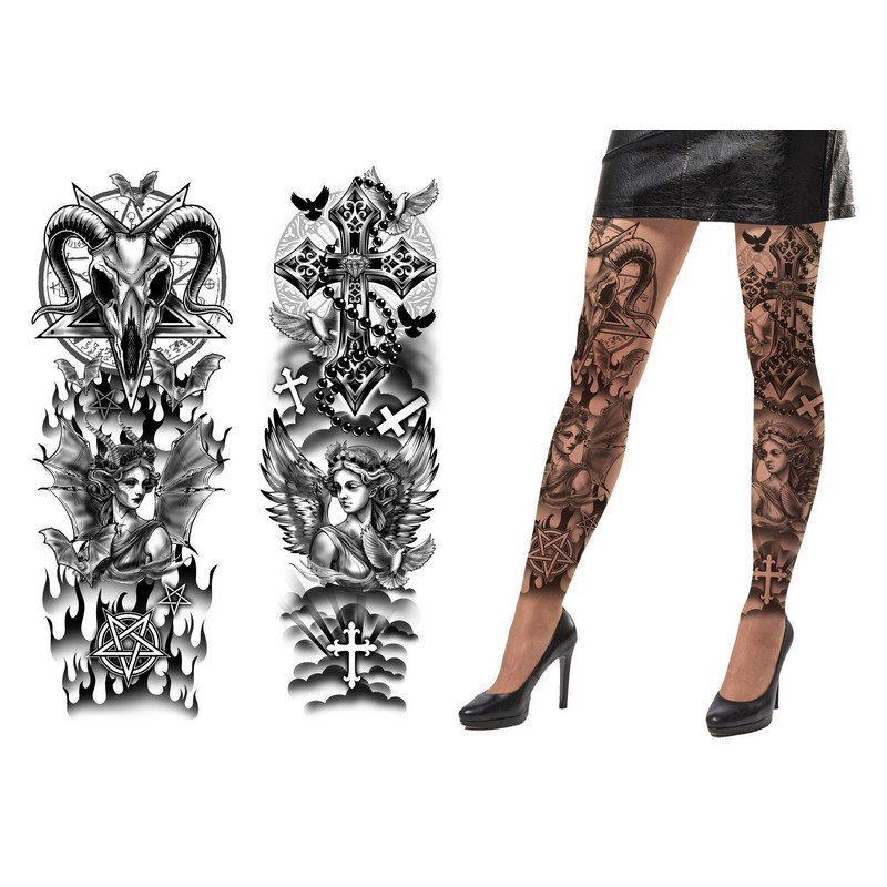 Satanisk Tatovering Tights (112/160 cm) | Halloween Falske tatoveringer - Festtilbehør - Temashop