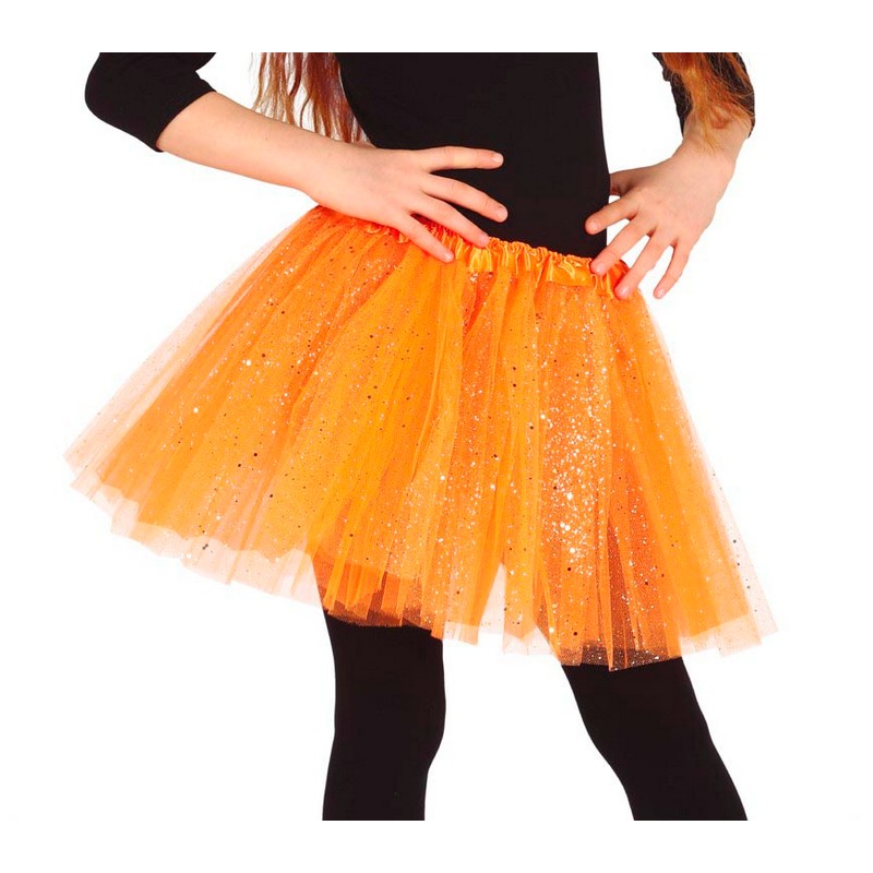 Glitrende Børnetylskørt Orange | Orange tema Bukser / Skørt / Shorts - Beklædning - Temashop