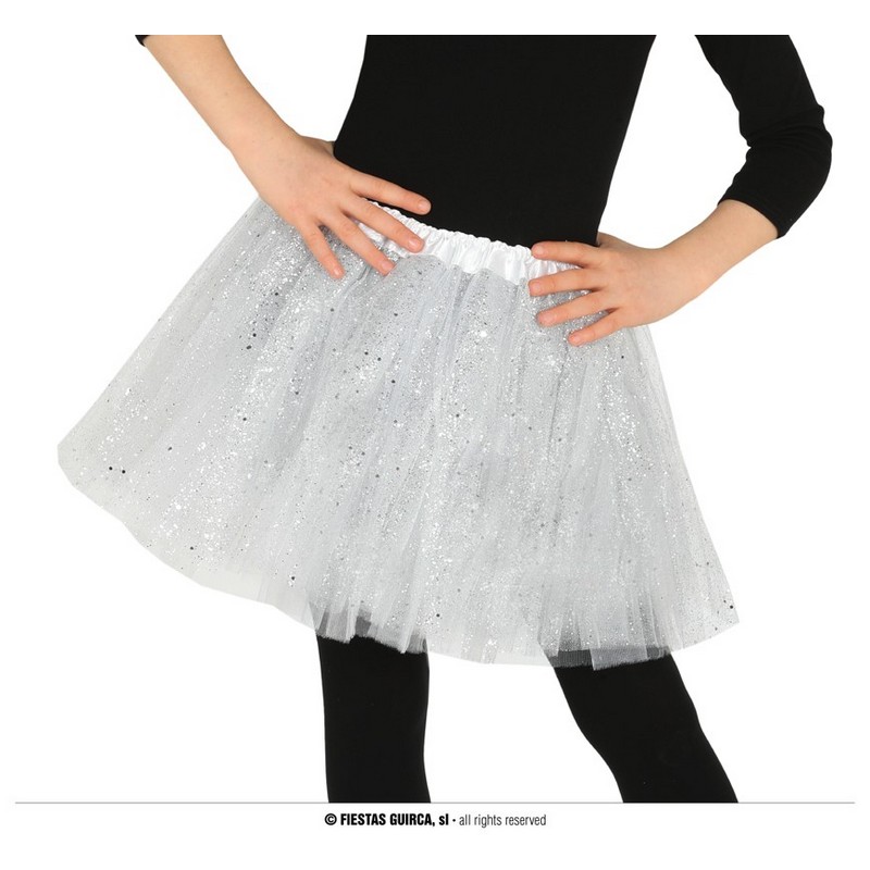 Glitrende Børnetylskørt Hvid | Ballerina Bukser / Skørt / Shorts - Beklædning - Temashop