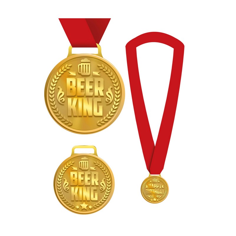 Beer King Medalje Guld | Drinks Trofæer / Medaljer - Festtilbehør - Temashop
