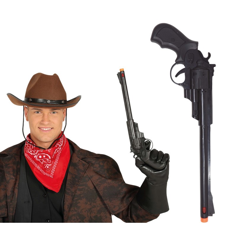 Sherif Lang Legetøjsrevolver Sort | Det vilde vesten Våben - Kropstilbehør - Temashop