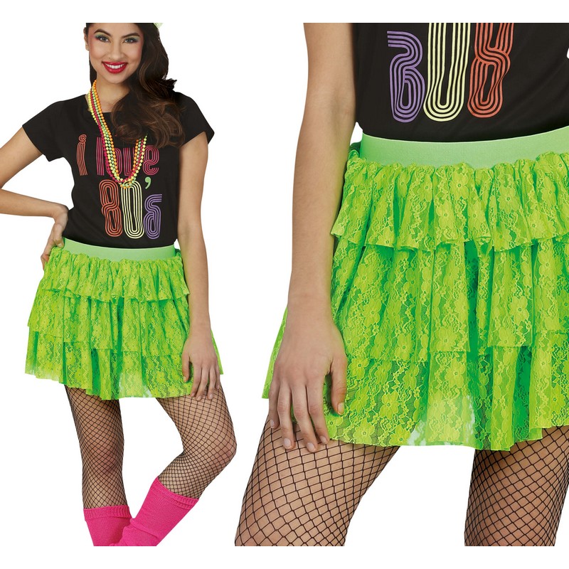 80'er Blondeskørt Neongrøn | 80'erne Totally Bukser / Skørt / Shorts - Beklædning - Temashop