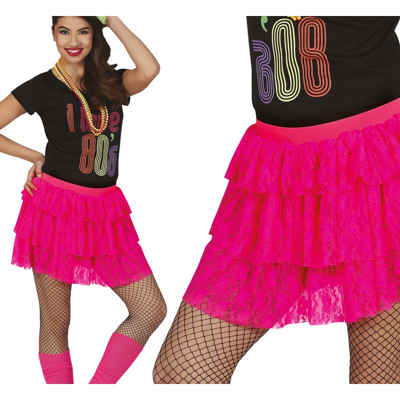 80'er Blondeskørt Neonpink | 80'erne Totally Bukser / Skørt / Shorts - Beklædning - Temashop