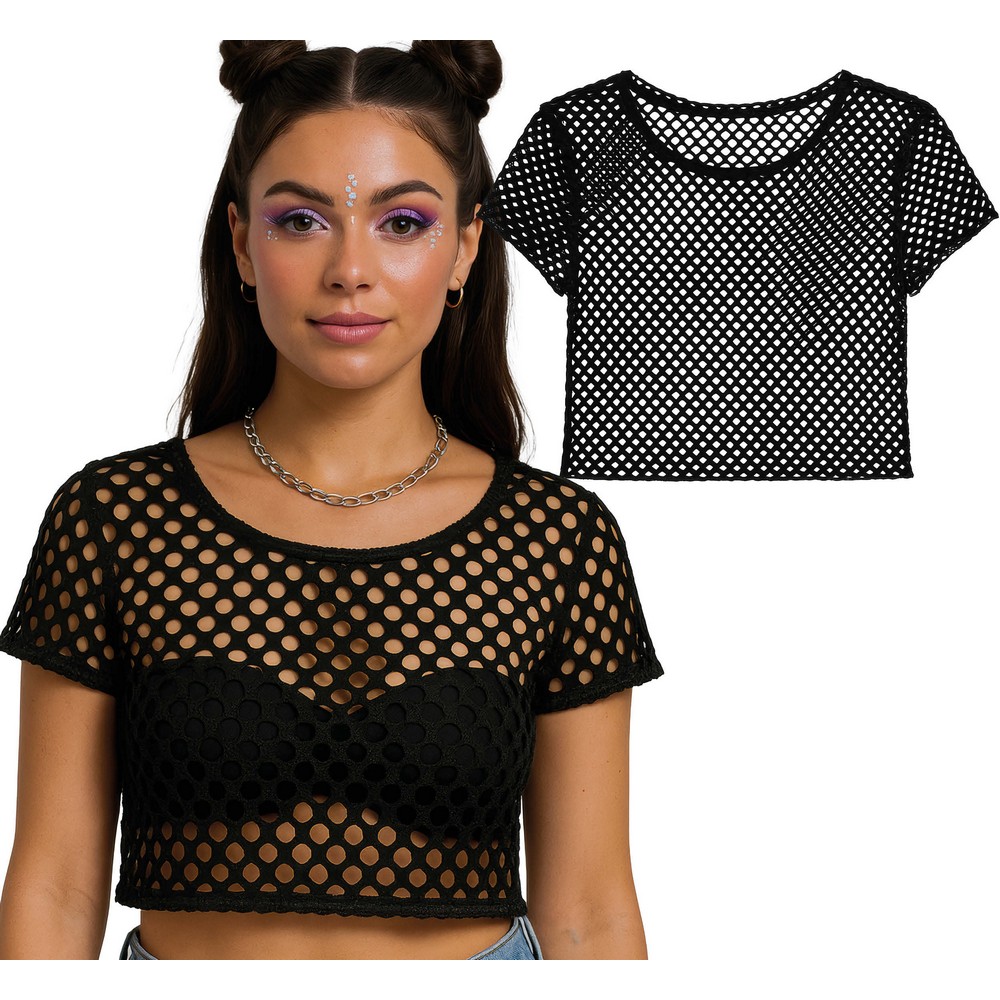 80'er Net T-shirt Sort | 80'erne Totally Overdel - Beklædning - Temashop
