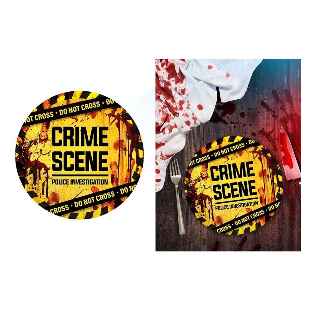 Crime Scene Paptallerkener - 6 stk (Ø 23 cm) | Halloween Tallerkner - Temashop