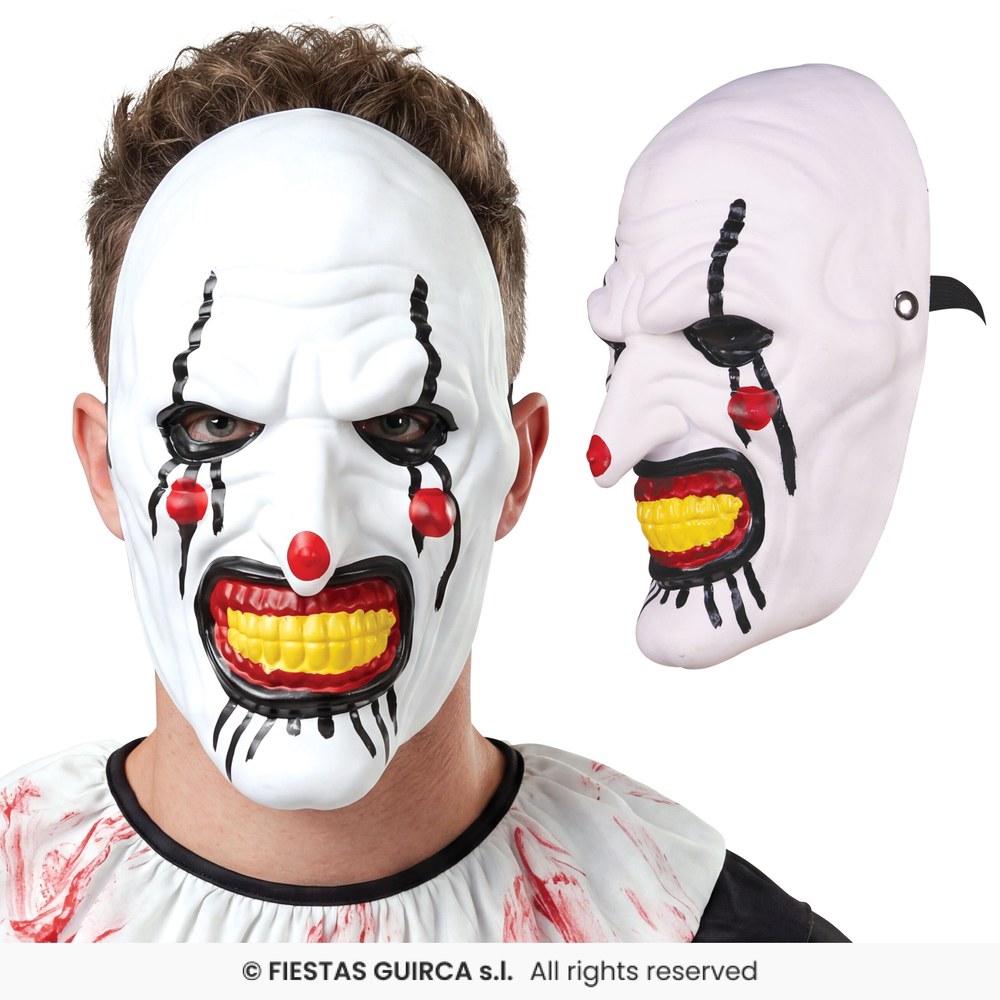Killer Klovn Maske Hvid | Horror Clown Maske - Hovedtilbehør - Temashop