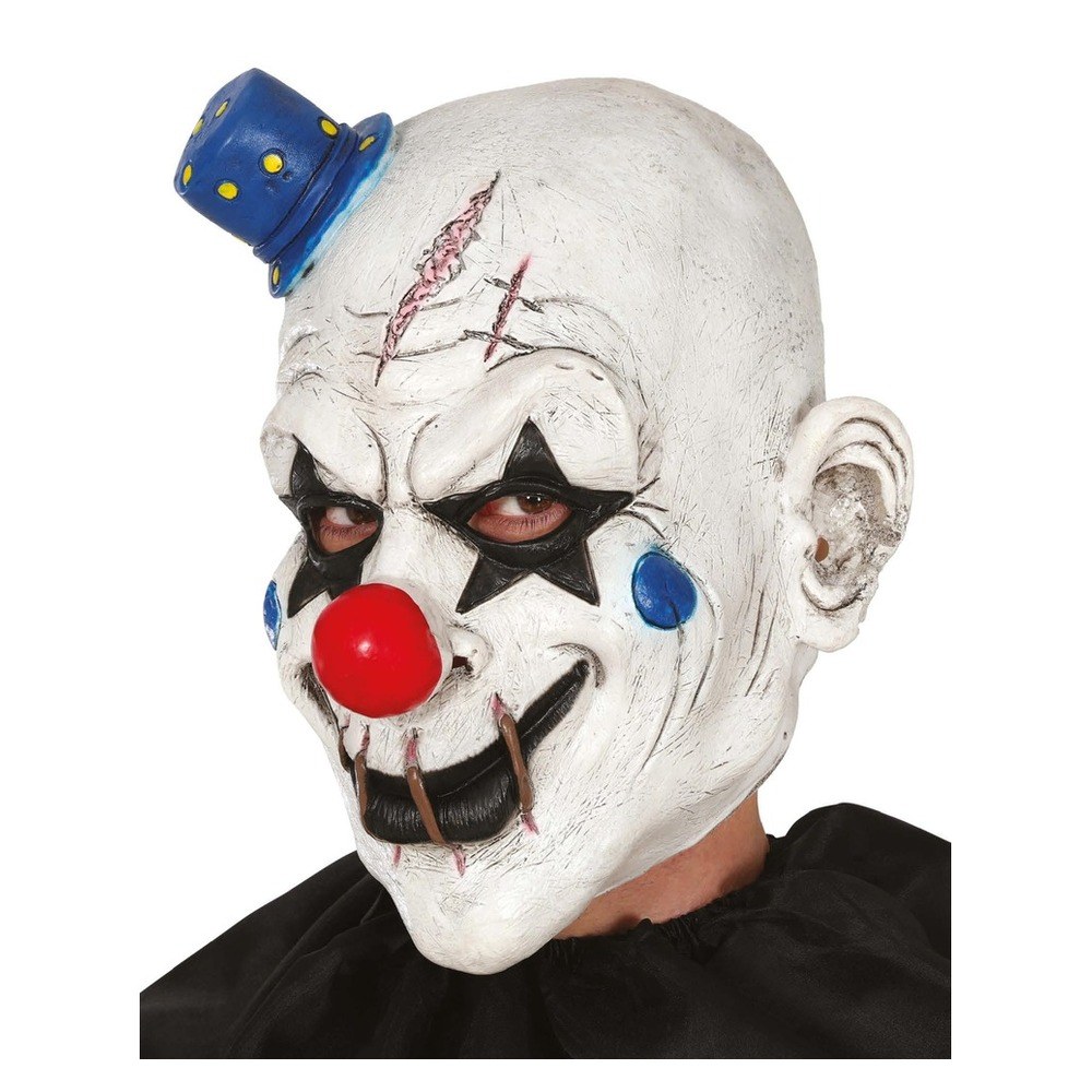 Horror Latex Klovnemaske Med Minihat (31,8 x 24,2 x 6 cm) | Horror Clown Maske - Hovedtilbehør - Temashop