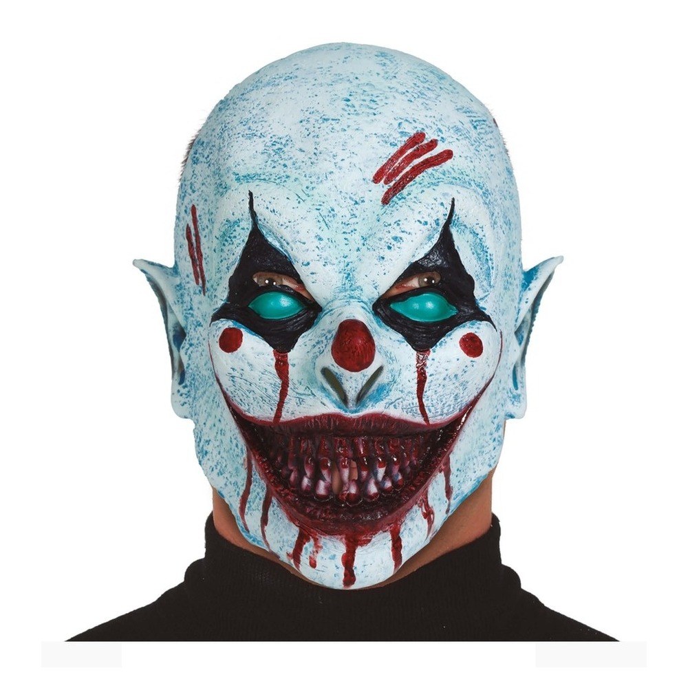 Blodig Horror Latex Klovnemaske Lyseblå (25,7 x 21,2 x 9,1 cm) | Horror Clown Maske - Hovedtilbehør - Temashop