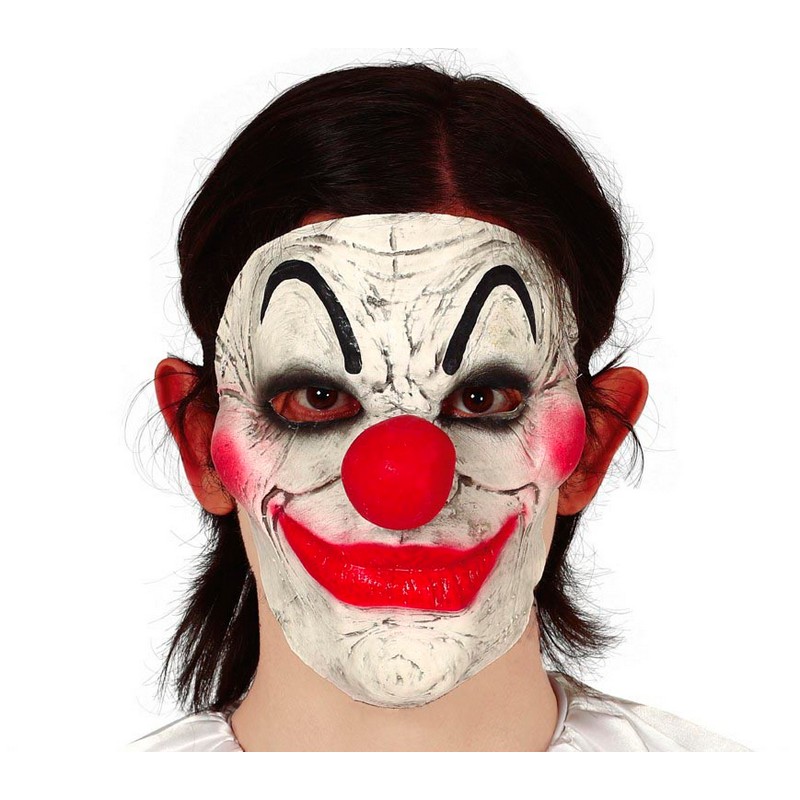 Halloween Klovn Halvmaske Hvid/Rød | Horror Clown Maske - Hovedtilbehør - Temashop