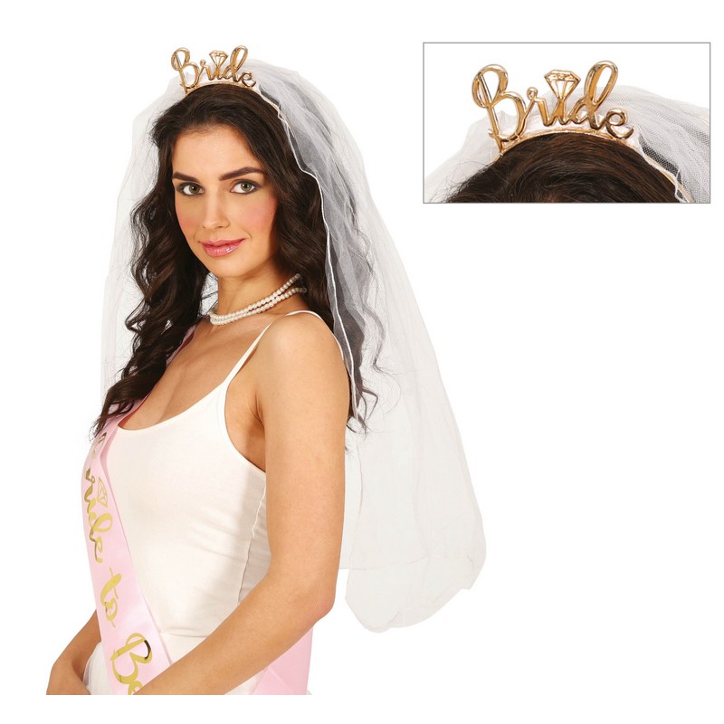 Bride Brudeslør Hårbøjle Guld | Bachelorette Hårbøjle / Pandebånd / Hårbånd - Hovedtilbehør - Temashop