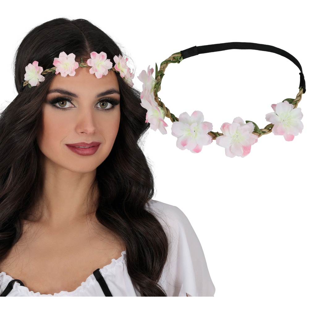 Blomsterkrans Hårbånd Lyserød/Hvid | Blomst Tiara - Smykker - Temashop