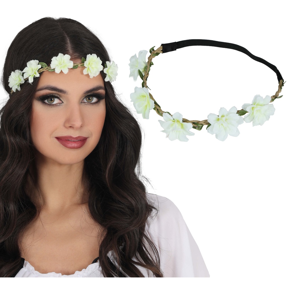 Blomsterkrans Hårbånd Hvid | Blomst Hårbøjle / Pandebånd / Hårbånd - Hovedtilbehør - Temashop