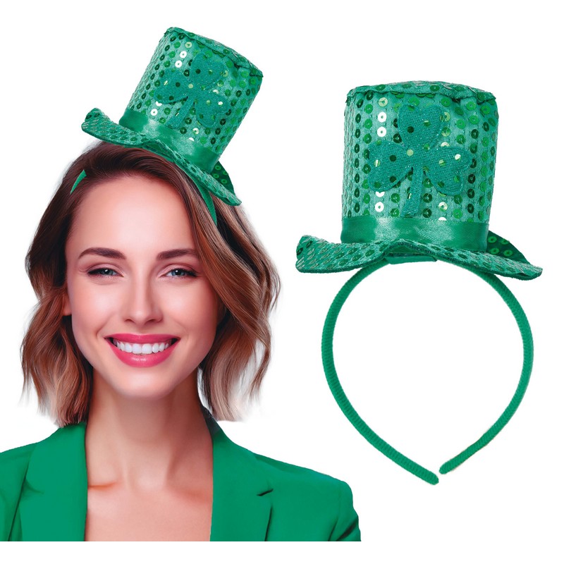 Leprechaun Minihat Hårbøjle Grøn | Sankt Patricks dag Hat / Hue / Hjelm - Hovedtilbehør - Temashop
