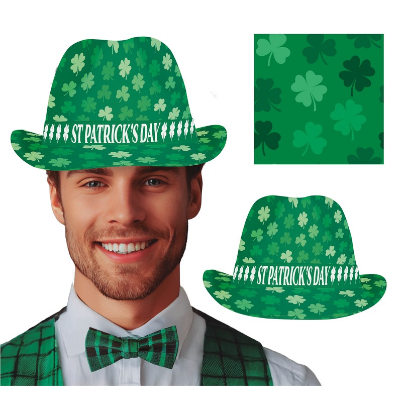 St. Patrick's Fedora Grøn | Sankt Patricks dag Hat / Hue / Hjelm - Hovedtilbehør - Temashop
