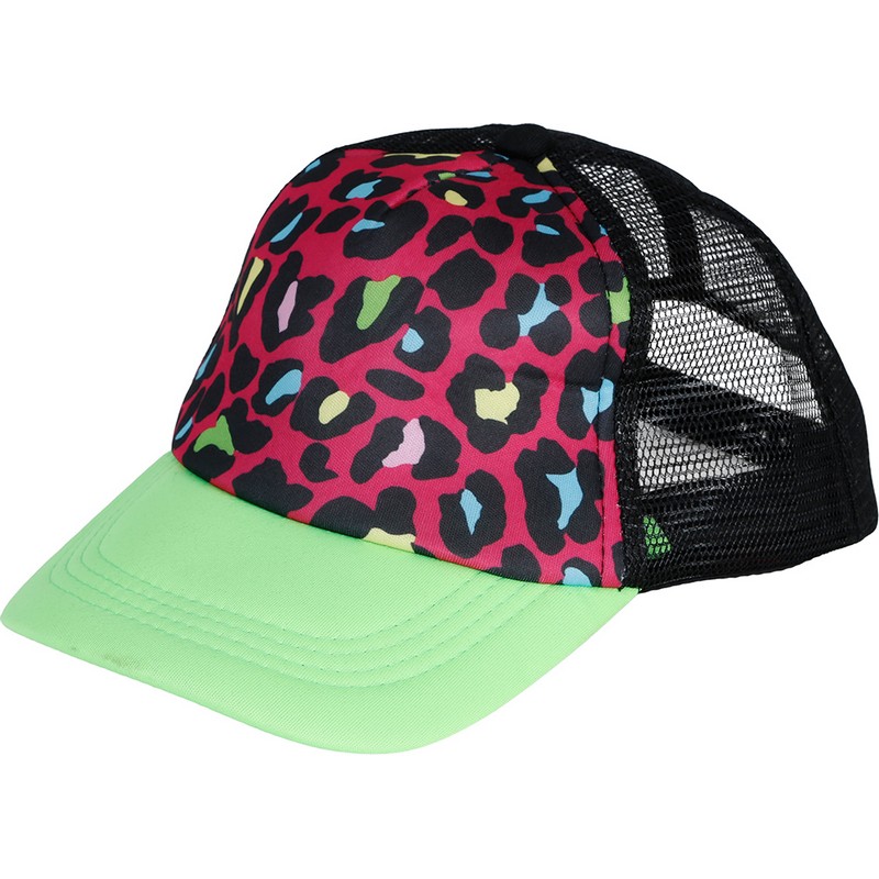 Neon Leopard Kasket Grøn/Pink | 80'erne Totally Hat / Hue / Hjelm - Hovedtilbehør - Temashop