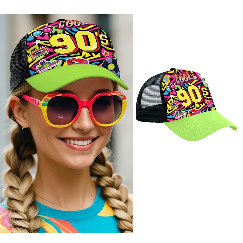90'er Graffiti Kasket Neongrøn | 90'erne Retro Hat / Hue / Hjelm - Hovedtilbehør - Temashop