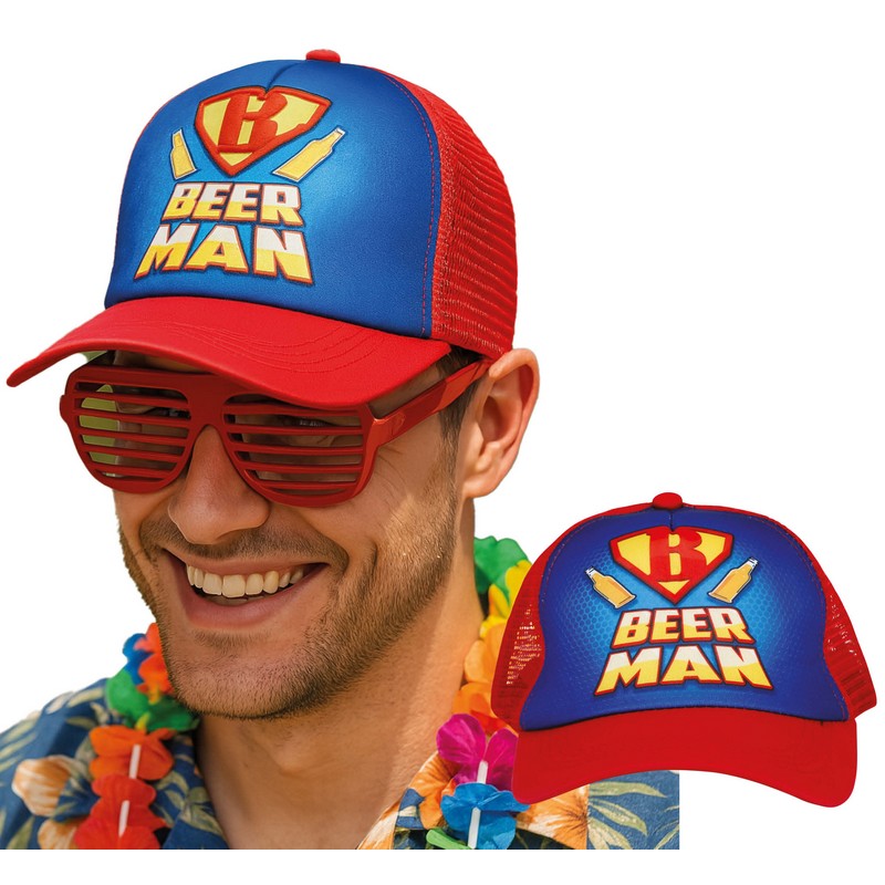 Beer Man Kasket Rød/Blå | Drinks Hat / Hue / Hjelm - Hovedtilbehør - Temashop