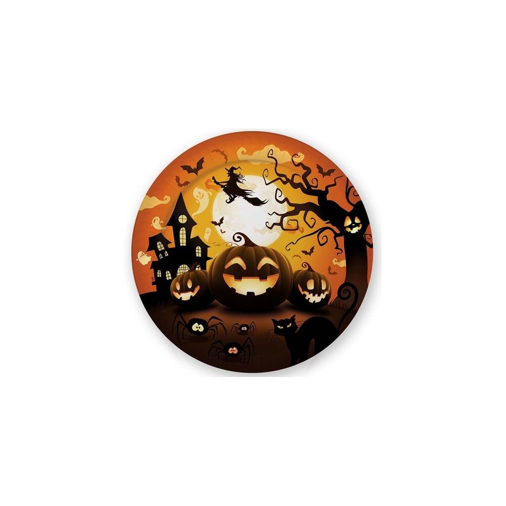 Halloween Græskar Paptallerkener - 6 stk (Ø 23 cm) | Græskar Tallerkner - Temashop
