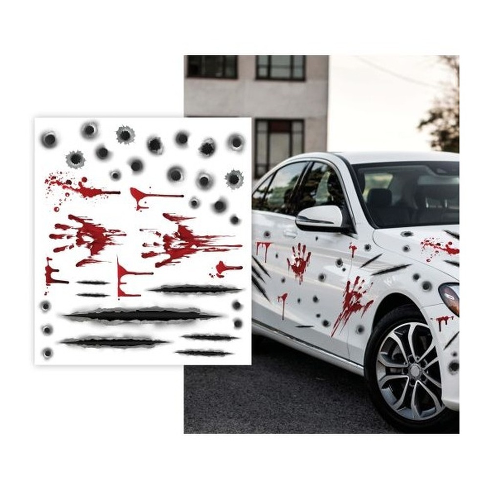Blodige Halloween Klistermærker Til Bilen - 1 stk (30 x 40 cm) | Blodstænk Bildekoration - Temashop