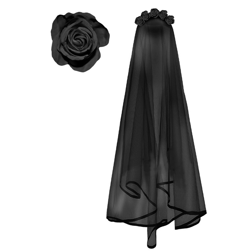 Black Widow Rosenslør Hårbøjle Sort | Gotisk Hårbøjle / Pandebånd / Hårbånd - Hovedtilbehør - Temashop