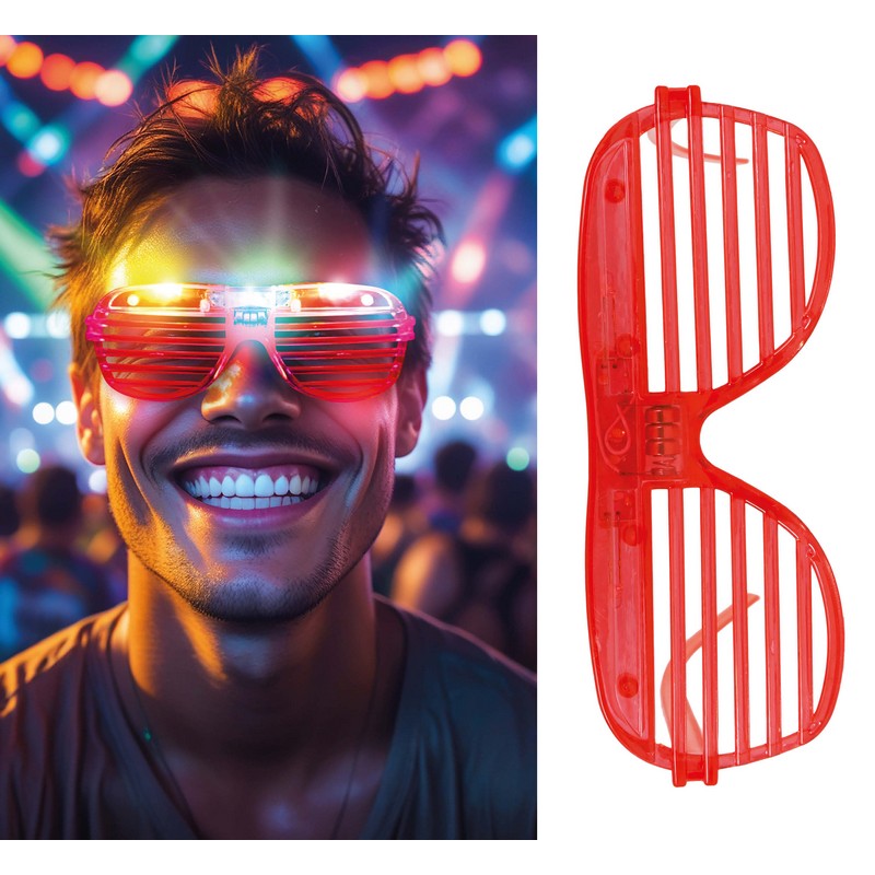 Blinkende Rave Briller Rød | UV / Neon Briller - Hovedtilbehør - Temashop