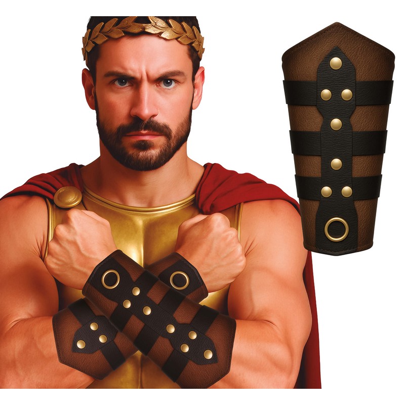 Romerske Gladiator Armbeskyttere Brun | Romerriget Handsker - Beklædning - Temashop