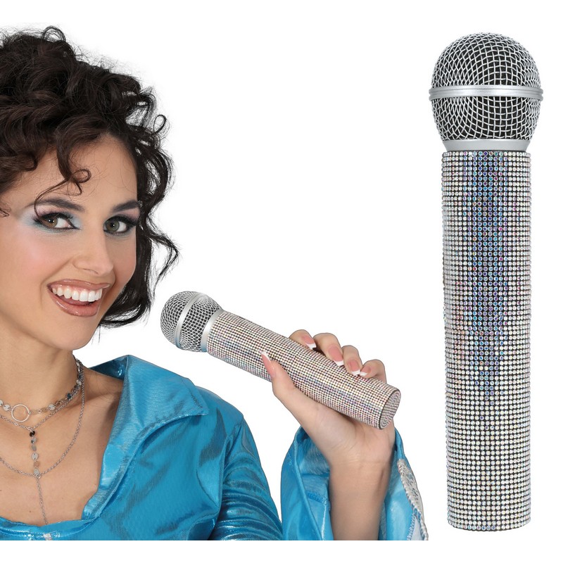 Glimmer Mikrofon Sølv | 70'erne Disco Mikrofoner - Festtilbehør - Temashop