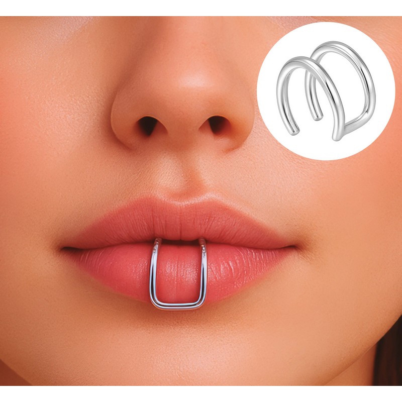 Falsk Dobbelt Læbepiercing Sølv | Punker Ringe - Smykker - Temashop