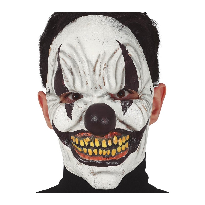 Horror Latex Klovnemaske Hvid/Sort | Horror Clown Maske - Hovedtilbehør - Temashop