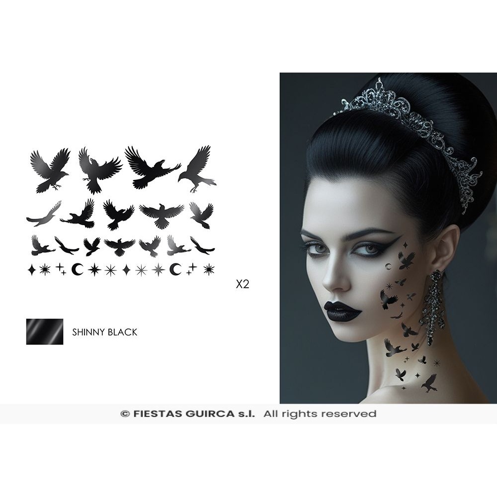 Sorte Ravn Tatoveringer (15 x 11 cm) | Fugl Tatoveringer - Makeup / Negle - Temashop