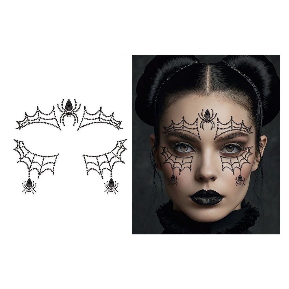 Edderkop Ansigtssmykker (13 x 15 cm) | Edderkop Tatoveringer - Makeup / Negle - Temashop