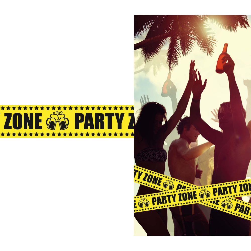 Party Zone Afskærmningsbånd Gul/Sort - 1 stk (6 m x 7,6 cm) | Drinks Afskærmningsbånd - Temashop