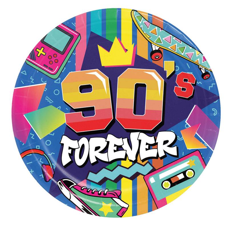 90's Forever Paptallerkener - 6 stk (23 cm) | 90'erne Retro Tallerkner - Temashop