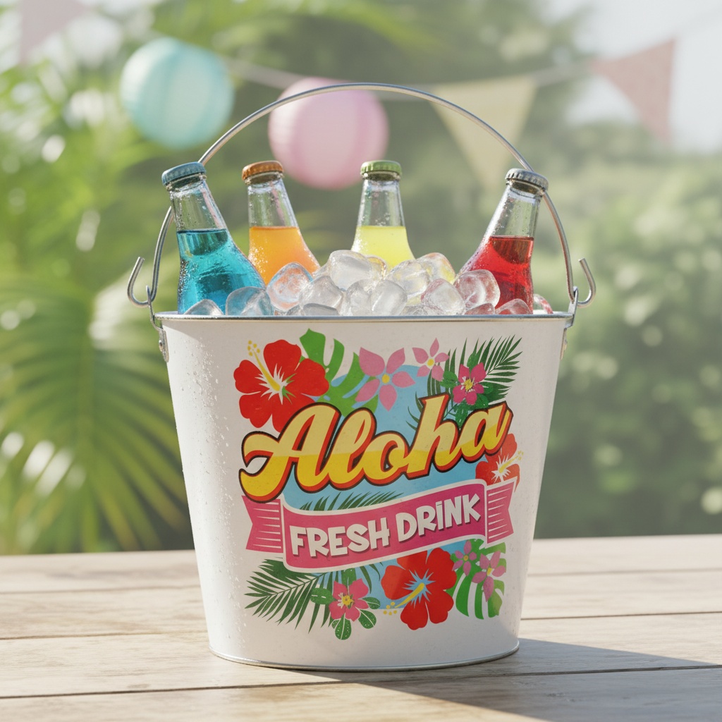 Aloha Metalspand Køler - 1 stk (19 x 23 cm) | Hawaii Køler - Temashop