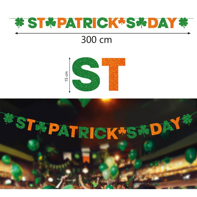 St. Patrick Glimmerguirlande Grøn/Orange - 1 stk | Sankt Patricks dag Guirlander - Temashop