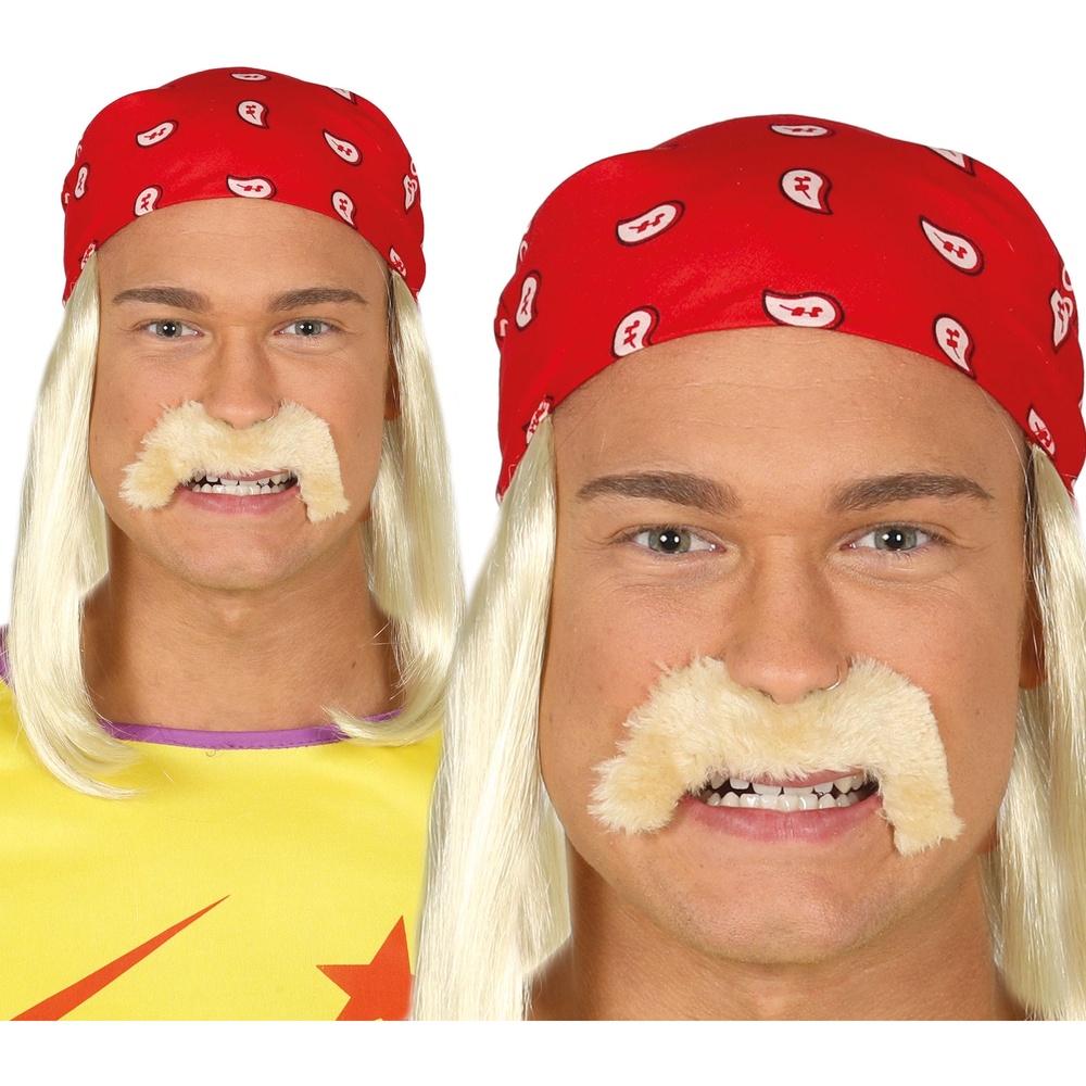 Wrestler Paryk Med Bandana & Overskæg | Wrestling Paryk - Hovedtilbehør - Temashop