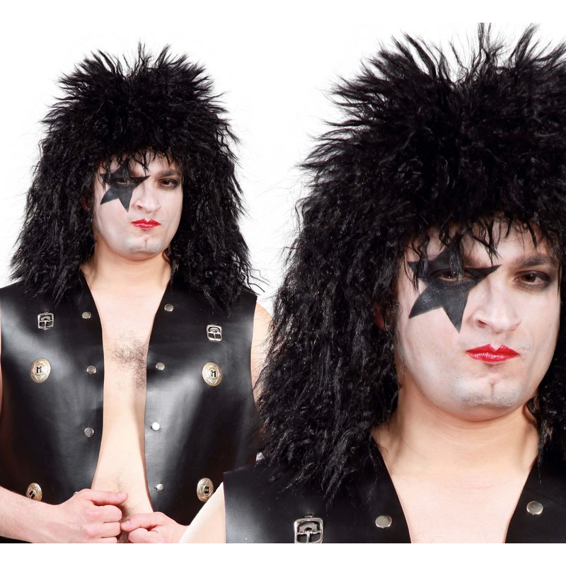 Rockstjerne Kiss Paryk Sort | Musik Paryk - Hovedtilbehør - Temashop
