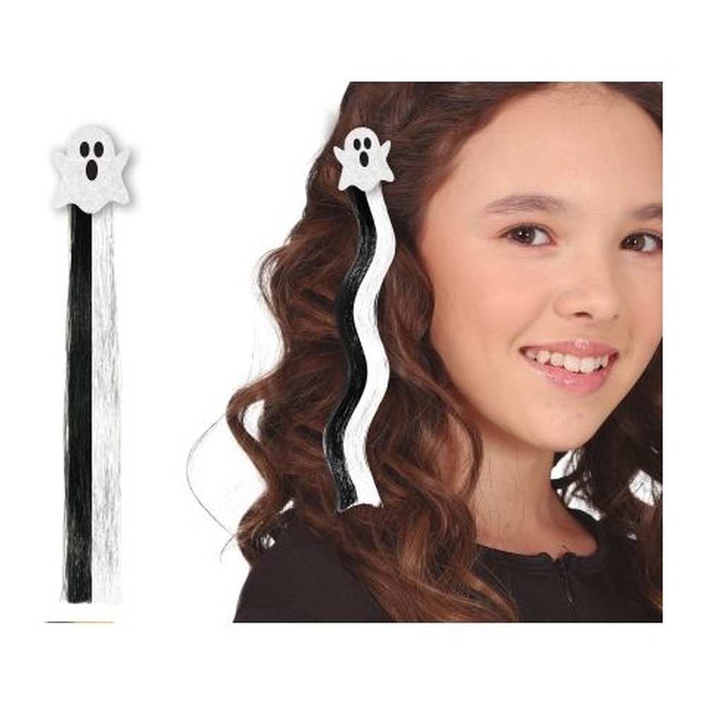 Spøgelse Hårextension Sort/Hvid (40 cm) | Spøgelse Hårclips - Hovedtilbehør - Temashop