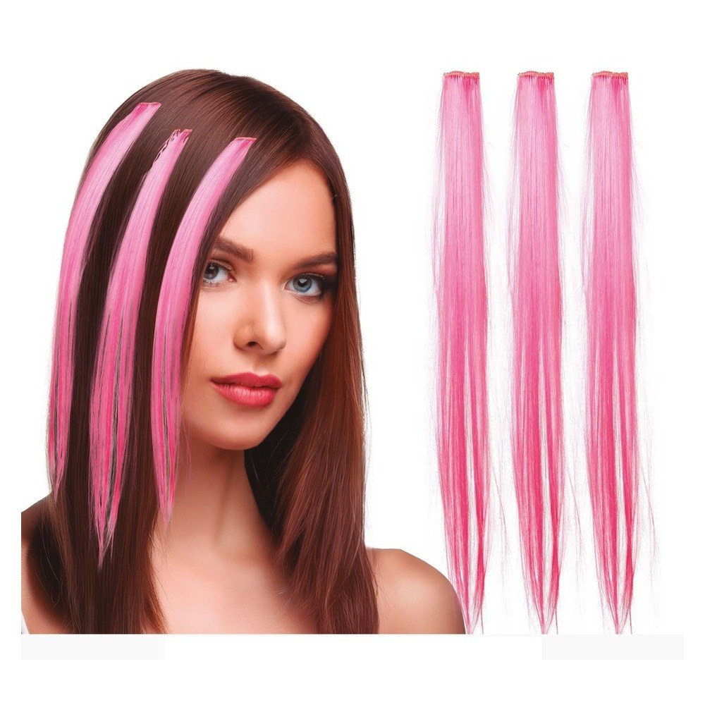 Lyserøde Hårextensions (50 cm) | Pink tema Hårclips - Hovedtilbehør - Temashop