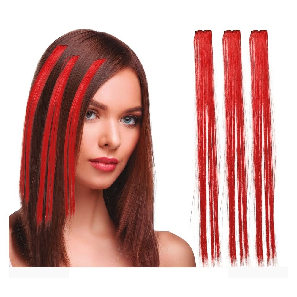 Hår Extensions Rød (50 cm) | Rødt tema Hårclips - Hovedtilbehør - Temashop