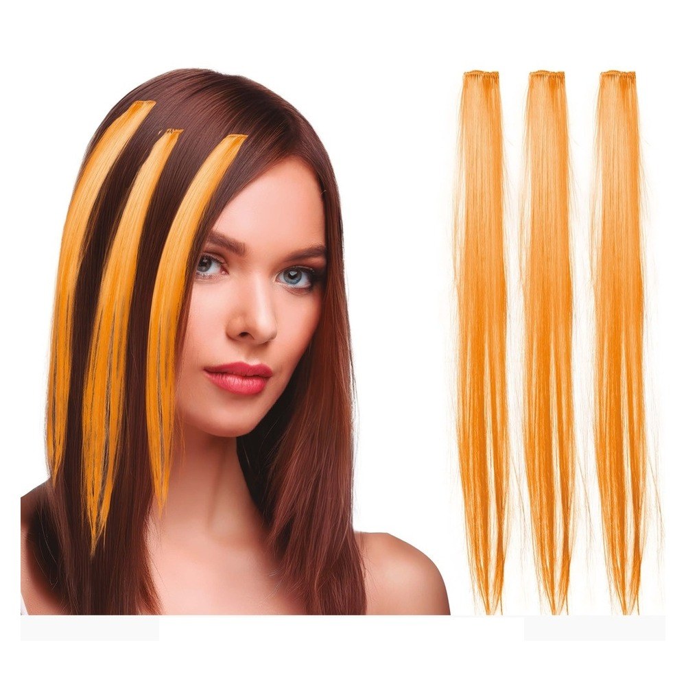 Hår Extensions Orange (50 cm) | Orange tema Hårclips - Hovedtilbehør - Temashop