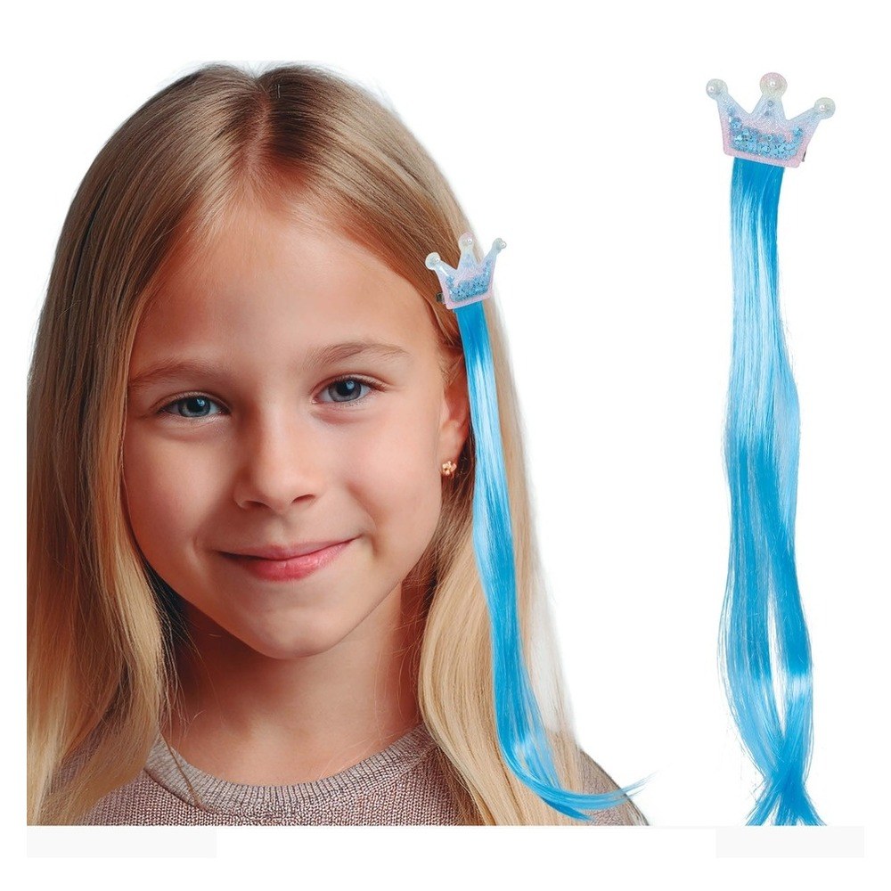 Blå Hårextension Med Krone (35 cm) | Prinsesse Hårclips - Hovedtilbehør - Temashop