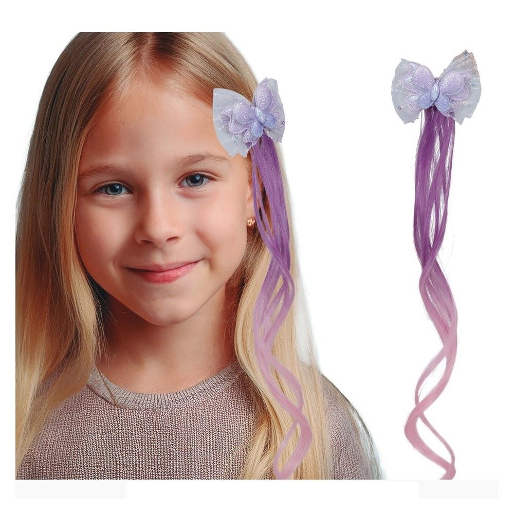 Sommerfugl Hårclips Med Lilla Hårextension (35 cm) | Sommerfugl Hårclips - Hovedtilbehør - Temashop